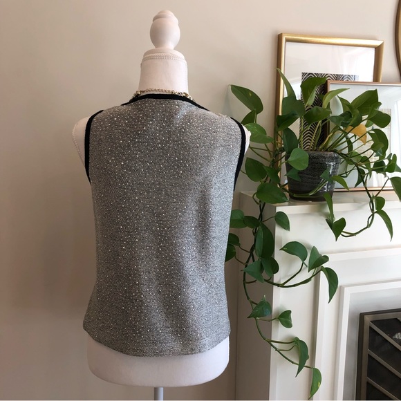 St. John Evening Sparkly Silver Shell Style Tank with Black Trim - Size P - Picture 11 of 11